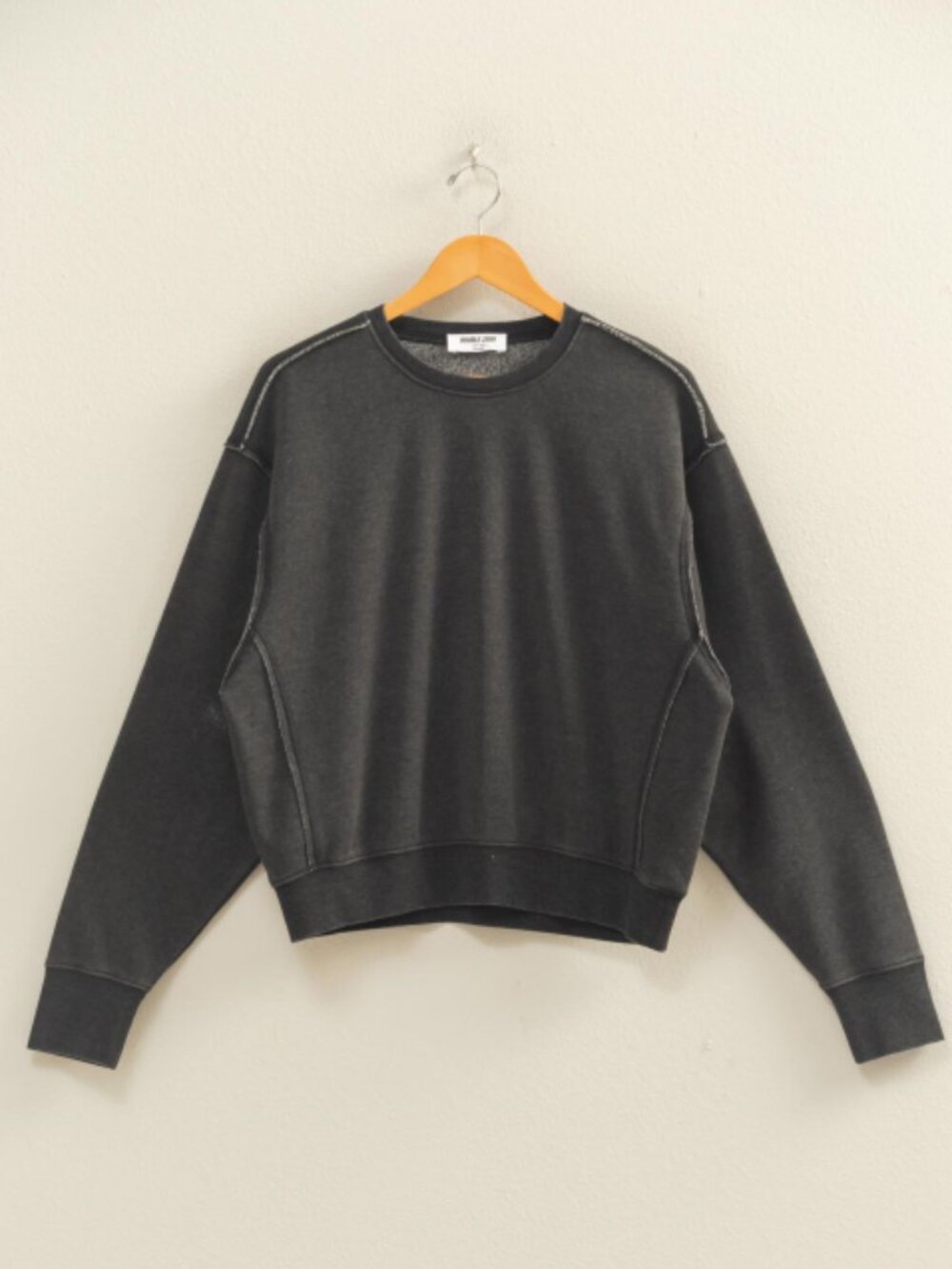 Raw Edge Detail Burnout Sweatshirt - BLACK